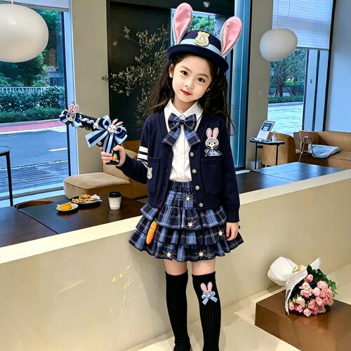 女童兔子警官毛衣三件套学院风jk