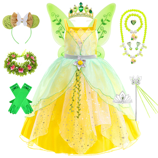 女童蒂安娜公主裙儿童小精灵蓬蓬连衣裙tinker bell表演服装六一