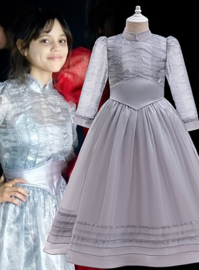 万圣节阴间法师2cosplay公主裙女童舞台角色扮演服装长袖灰色裙子