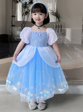 女童灰姑娘公主裙电影人物表演裙Cinderella长款连衣裙出游摄影服