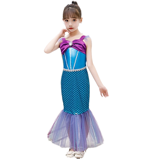 夏季女童美人鱼公主裙鱼尾表演服沙滩游玩裙子速干游泳衣两穿吊带