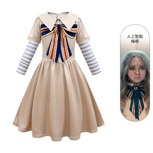 女童电影人工智能M3GAN梅根cosplay服装假两件翻领长袖裙秋万圣节