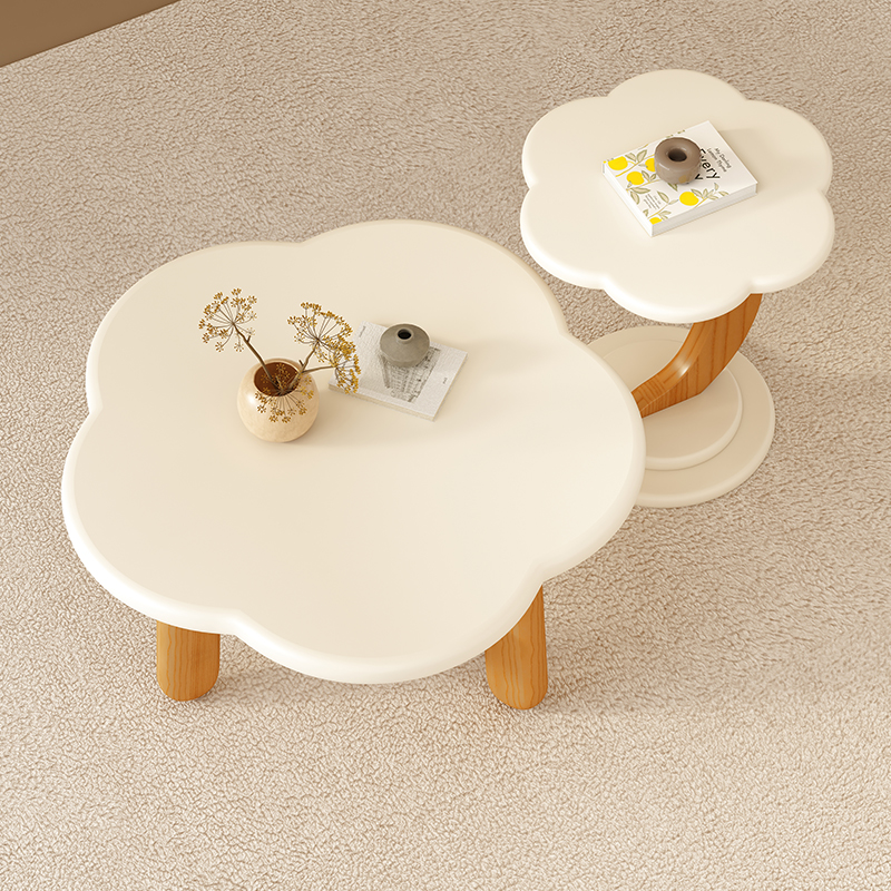 实木花朵奶油风创意新款茶几圆形