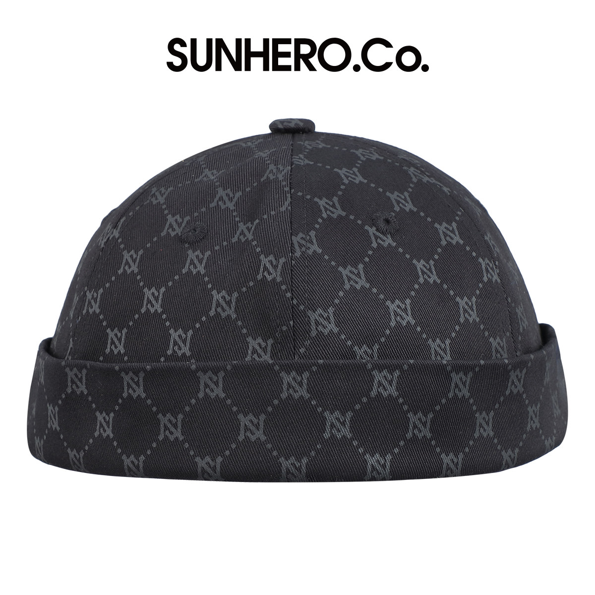 sunhero印花瓜皮帽街头复古地主帽嘻哈雅痞帽无檐包头帽老花帽子