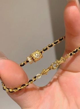 轻奢中古风贵气小香风黑金编织小蛮腰手链精致时尚百搭手饰新中式