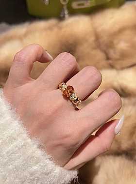 开口橘红色女戒指环复古