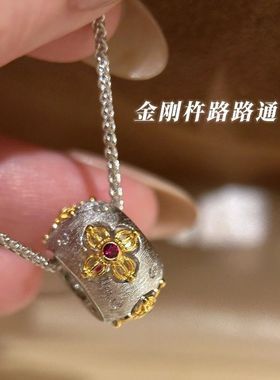 新中式国风拉丝金刚杵路路通项链复古镂空镶钻高级精致百搭锁骨链