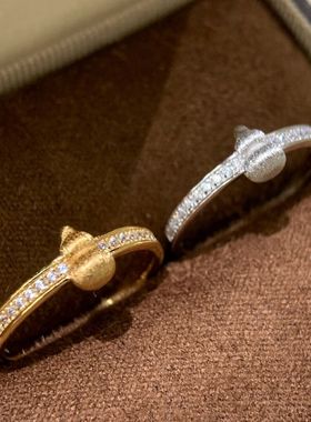 轻奢高级感排钻拉丝葫芦戒指复古精致时尚个性福禄新中式简约指环