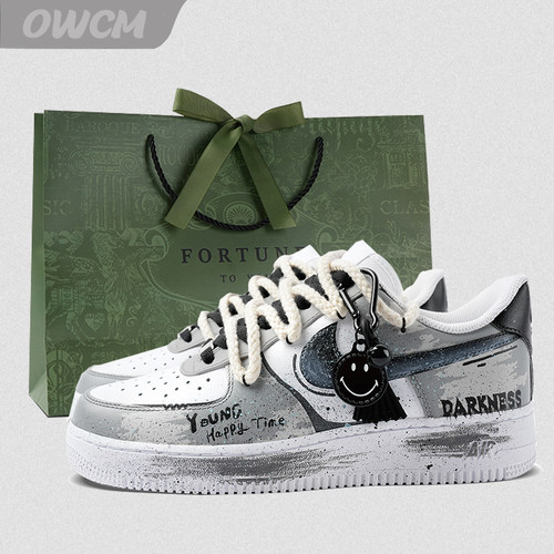 耐克Nike Air Force 1 AF1空军一号黑白拼搭休闲板鞋男女鞋定制鞋