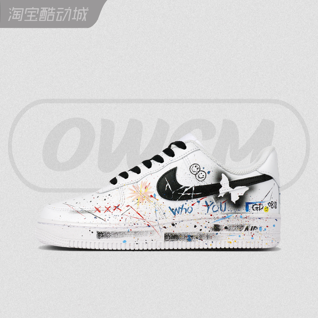 Nike Air Force 1 AF1空军一号喷漆态度GD涂鸦笑脸蝴蝶