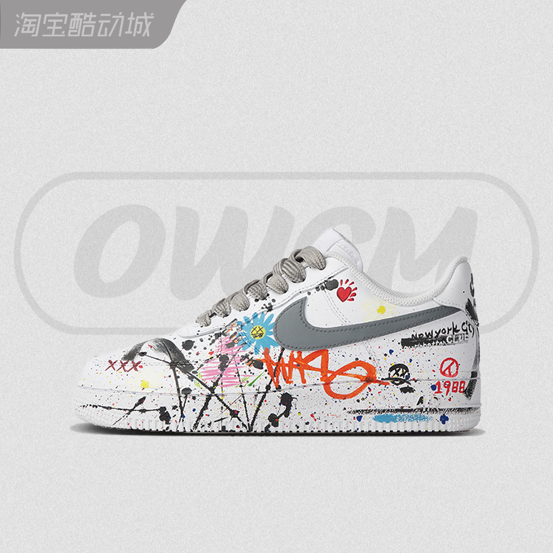 Nike Air Force 1 AF1空军一号我的世界涂鸦手绘泼墨男女定制球鞋-封面