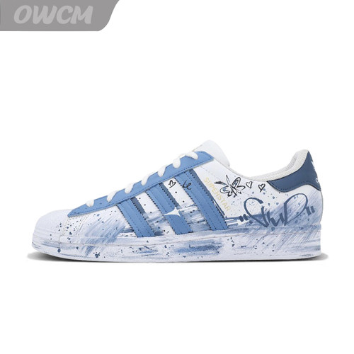 Adidas originals 贝壳头 爱意肆虐手绘涂鸦低帮休闲板鞋男女同款