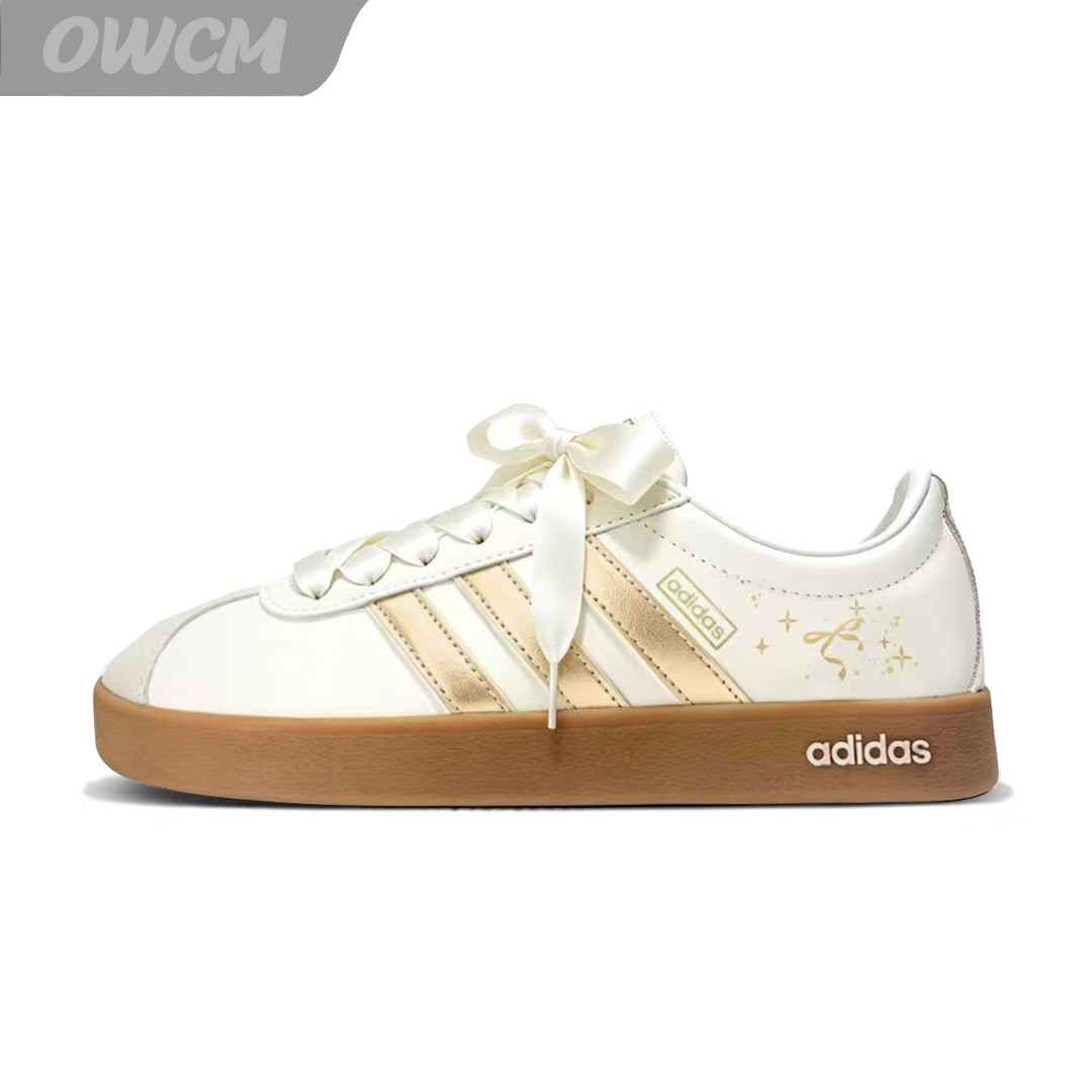 Adidas VL COURT雾金丝带 韩系少女感校园甜酷芭蕾风休闲女定制鞋