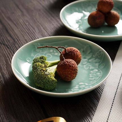 青瓷盘子6创意骨碟7葡萄餐具菜盘家用平盘8中式陶瓷盘子9英寸覆古