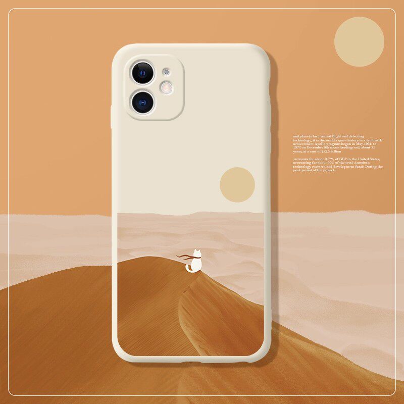 适用于苹果15promax手机壳iphone16硅胶14软壳17pro创意插画iphone13沙漠猫咪12防摔xsmax原创个性17保护套11