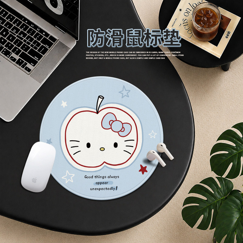 创意凯蒂猫圆形防滑鼠标垫图片