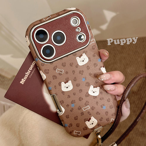 苹果皮质豹纹西高地防摔挂绳壳