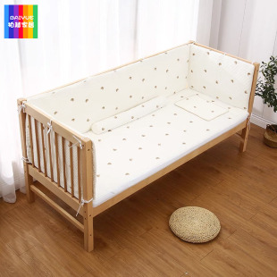 婴儿床纯棉床围拼接床加厚ins一片式 绗缝刺绣软包宝宝用防撞围挡