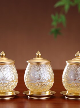 热销浮雕莲花供具套装家用古法琉璃佛具用品摆件观音灯香炉圣水杯