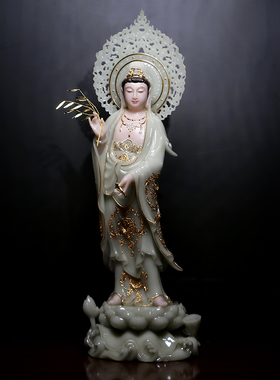 热销圆通佛具西方三圣汉白玉摆件翠玉镶金阿弥陀佛观音佛像观世音