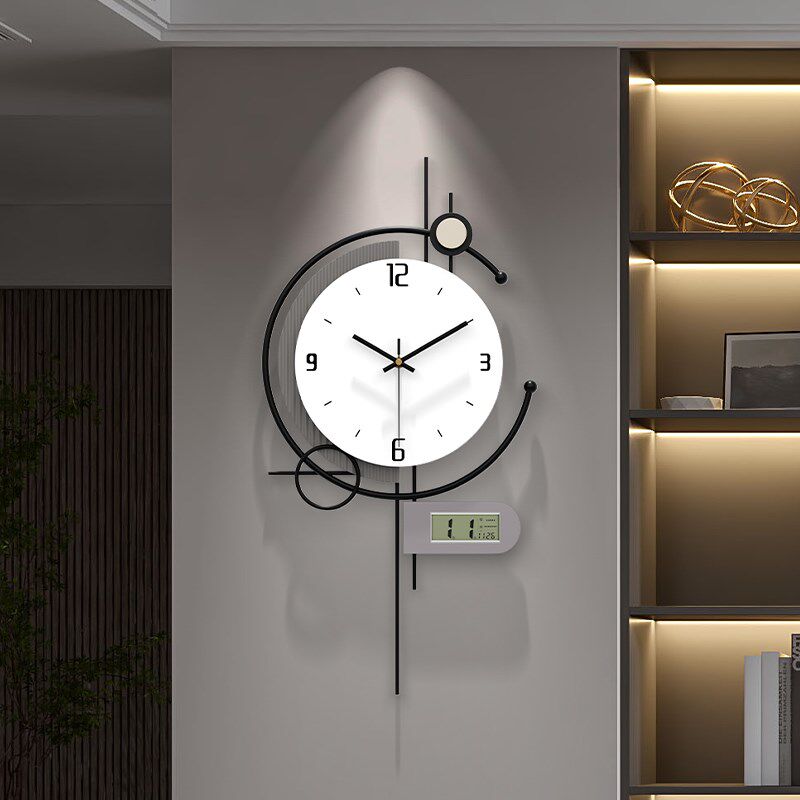 热销电子时钟装饰挂墙创意艺术客厅电视背景墙钟表挂钟万年历2024