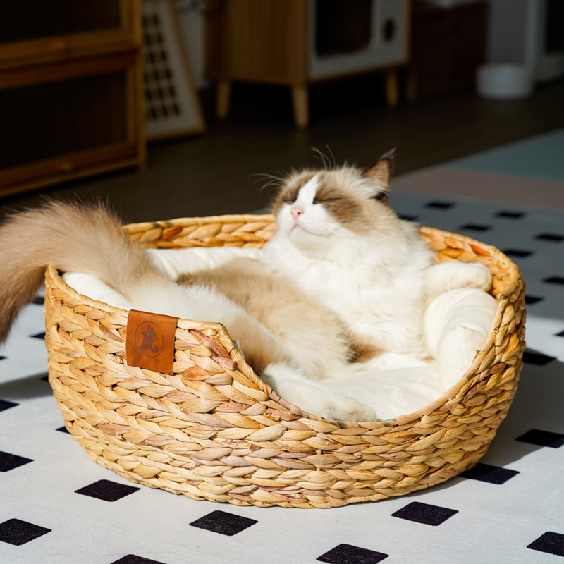 热销麦穗花手工天然编织藤编猫窝冬天保暖可拆洗狗窝碗型耐咬日式
