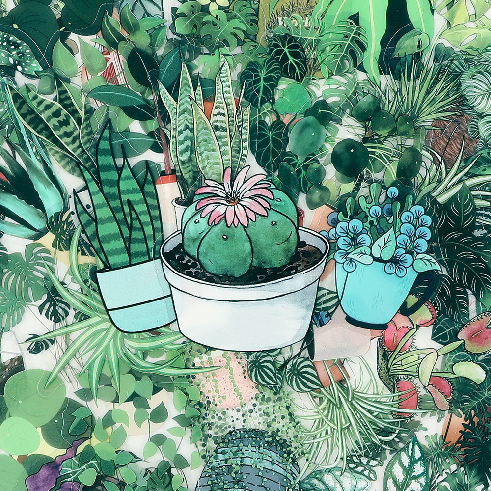 100张绿植PET贴纸ins风小清新植物盆栽贴画diy桌面手账本