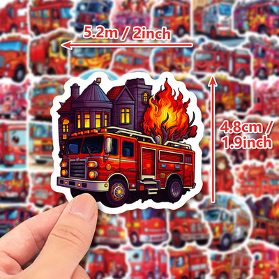 爆款100张卡通消防员消防车涂鸦贴纸小众创意消防设备装饰小贴画