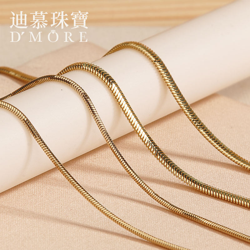 18K黄金圆蛇骨链立体圆形软蛇骨项链女素金锁骨链叠戴颈链送女友