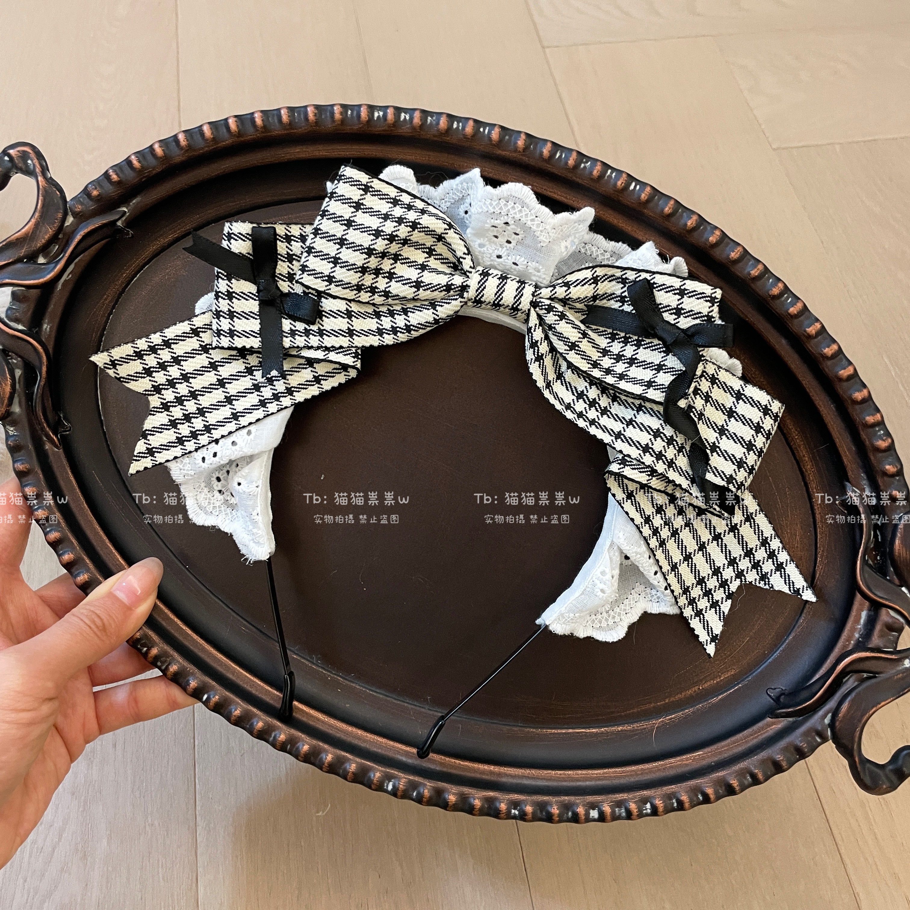 猫猫祟祟～千鸟格女仆发箍日系亚文化配饰手作可爱Lolita头饰cos,模玩/动漫/周边/娃圈三坑/桌游,lolita洛丽塔配饰小物/道具,淘宝优惠券,粉丝福利购,淘宝优惠卷