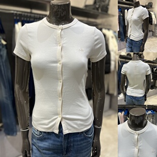 CK JEANS韩国代购26春47F253G女休闲通勤刺绣罗纹圆领开衫短袖T恤