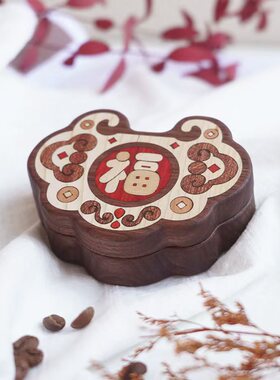 kk木作 长命平安锁胎毛乳牙脐带收纳实木盒原创新生儿礼物