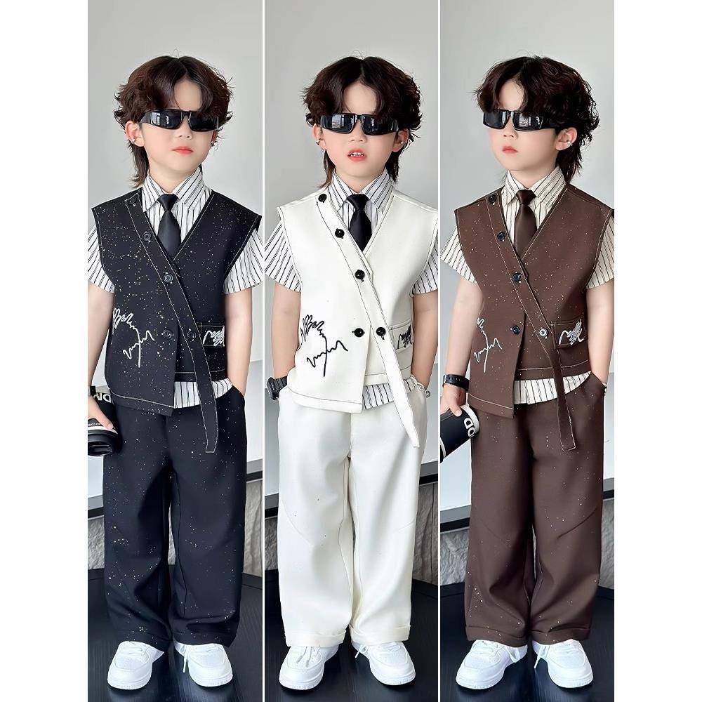 韩国Uamtor男童西装套装夏季小主持人花童礼服闪亮钢琴演出服