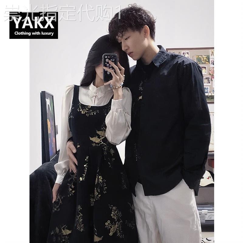 新中式长袖衬衫男士2025新款春秋季男装情侣装穿搭法式连衣裙女款
