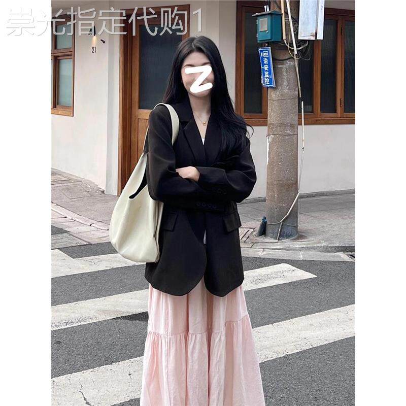 WFYO/韩版黑色小西装外套女2025春秋新款休闲百搭垫肩通勤西服潮