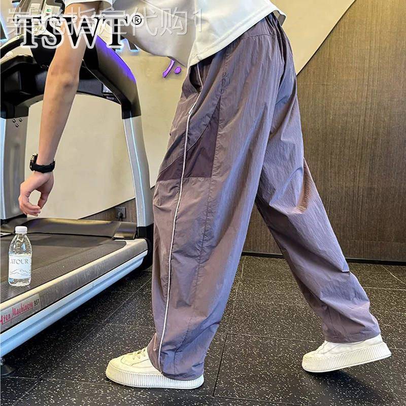 高端速干休闲裤男款夏季薄款潮流撞色运动哈伦直筒宽裤男士长裤