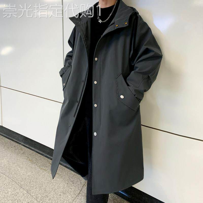 秋冬季风衣男2025新款大衣中长款派克服宽松大码加绒加厚连帽外套