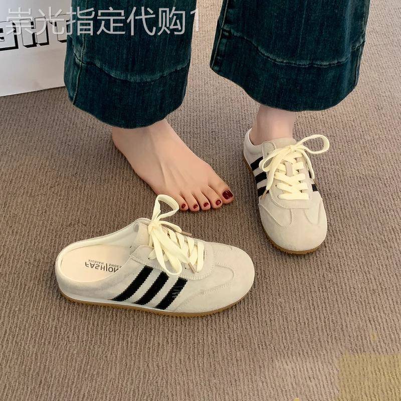 香港真皮德训鞋女2026新款夏季外穿包头半拖鞋休闲一脚蹬懒人鞋子