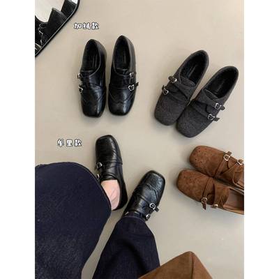 香港覆古风内增高方头单鞋女2025秋冬新款厚底乐福鞋英伦风小皮鞋