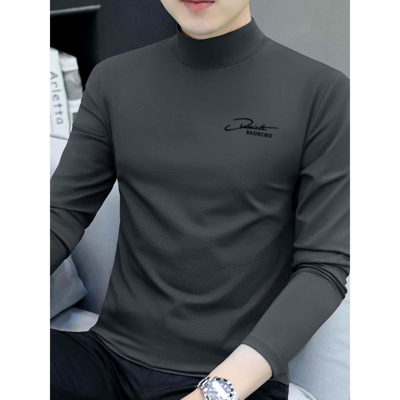 莫代尔半高领长袖t恤男士春秋纯棉薄款打底衫上衣服内搭中领秋衣