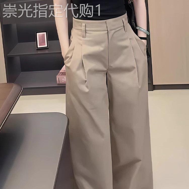 韩国卡其色西装阔腿裤女2026夏季流行新款复古高腰显瘦时髦直筒裤