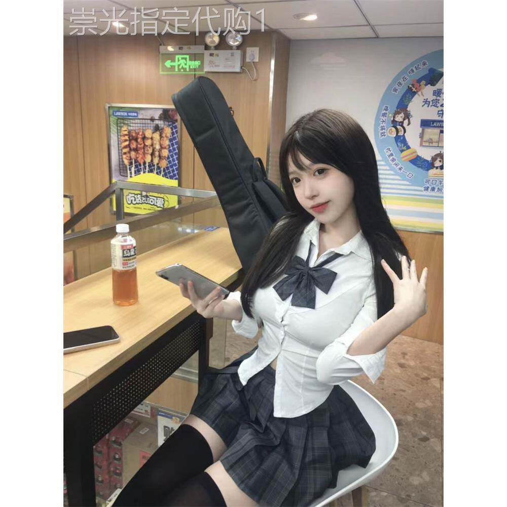 jk套装制服学院风收腰衬衫女秋款辣妹装白色衬衣搭配半身裙的上衣