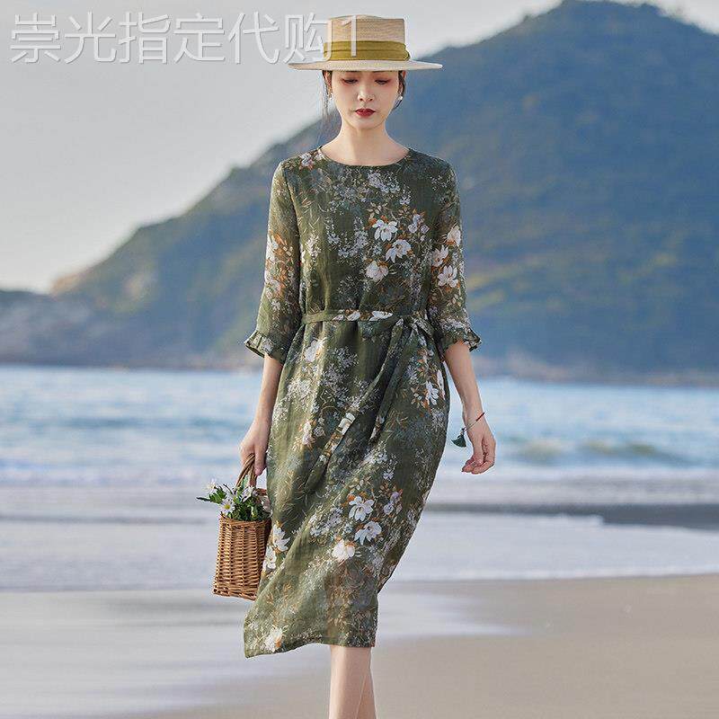 品牌棉麻碎花连衣裙2026年新款女装洋气减龄高端苎麻裙子夏季薄款