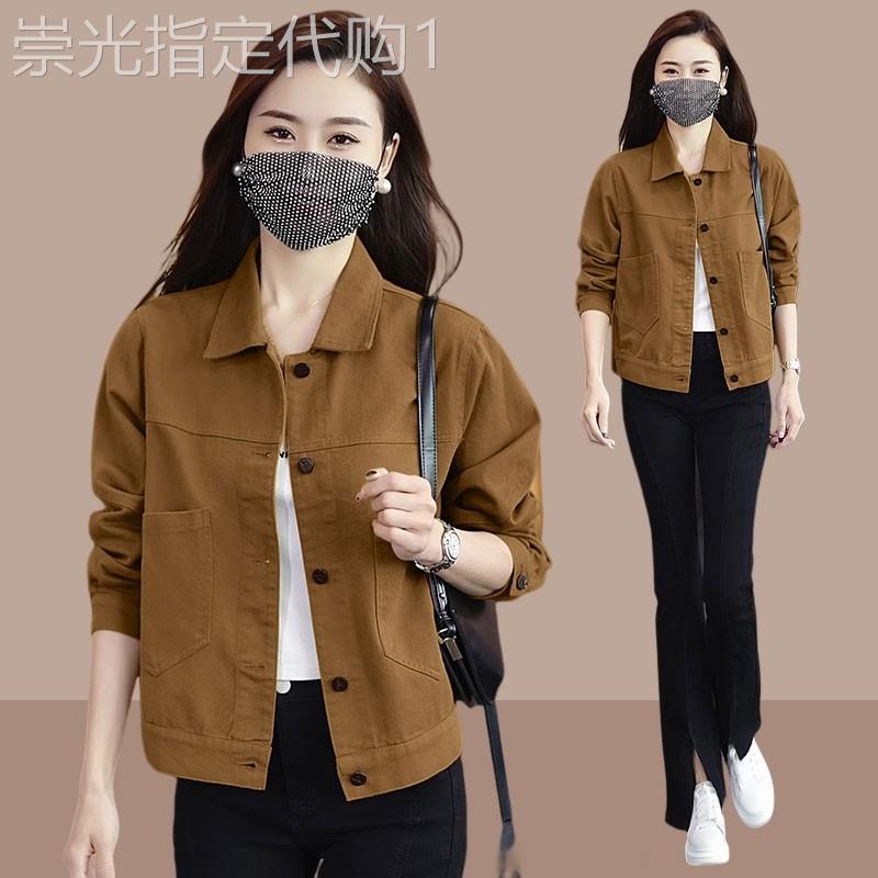 韩国复古洋派显瘦纯色短外套新款2025爆款女秋季翻领牛仔夹克上衣