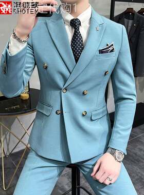 春秋款男士西服套装商务修身百搭帅气新郎伴郎结婚礼服西装男三件