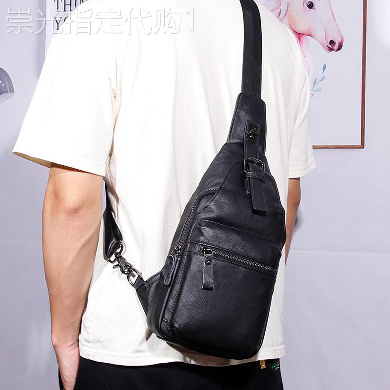 香港免税代购高档头层牛皮胸包男士时尚休闲轻奢真皮单肩斜揹包
