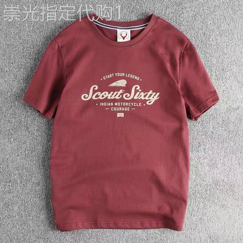 代购潮牌夏季美式复古印第安图案男士短袖T恤水洗圆领青年半袖衫