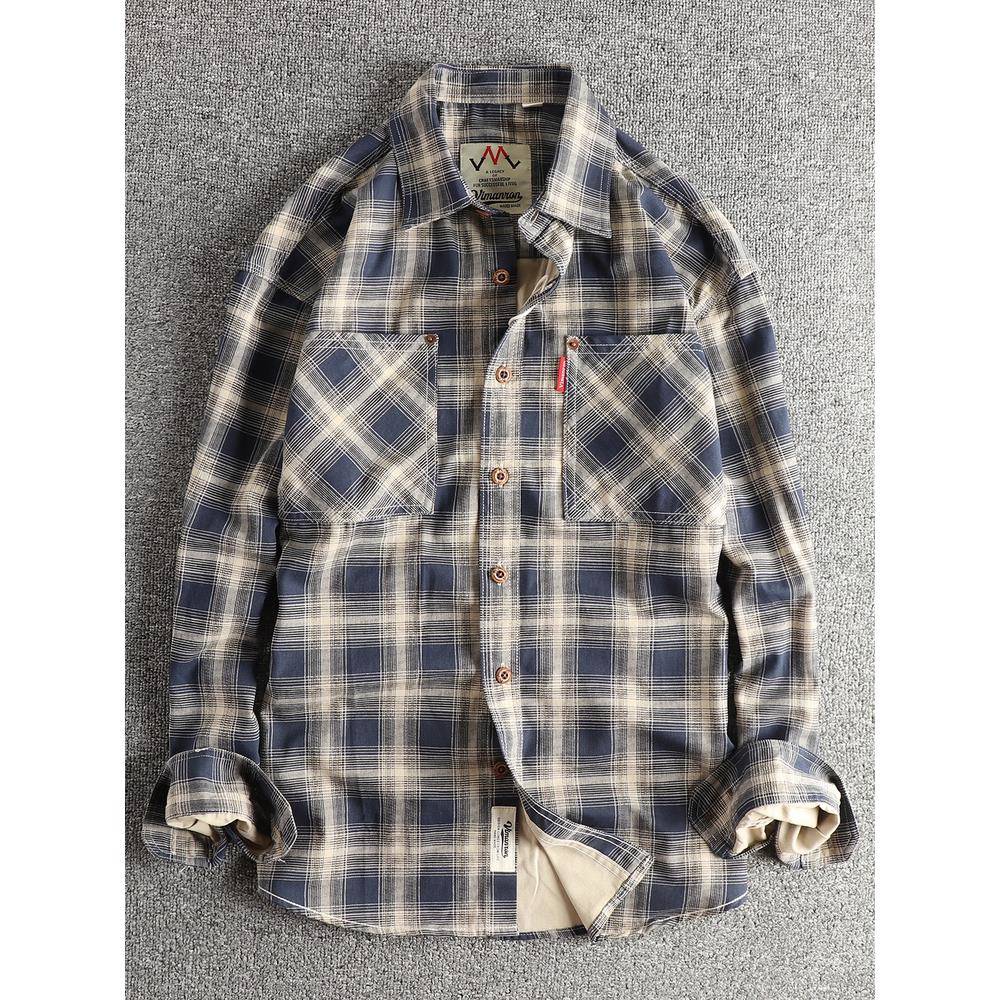 Madness Mdns Wruei美式覆古潮牌工装格子衬衫梭织全棉水洗衬衣男