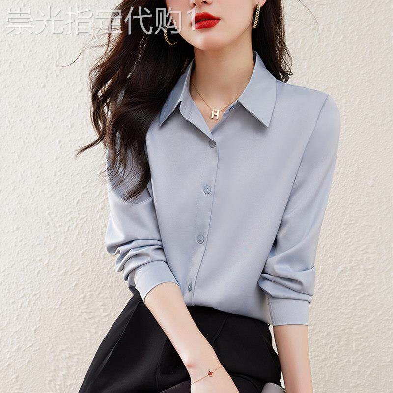 衬衫女长袖设计感小众高级感免烫抗皱时尚洋气质百搭职业衬衣春秋