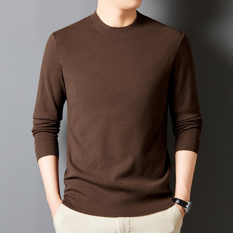 MAROLIO~高档套头圆领提花毛衣男秋冬季宽松长袖针织衫休闲打底衫
